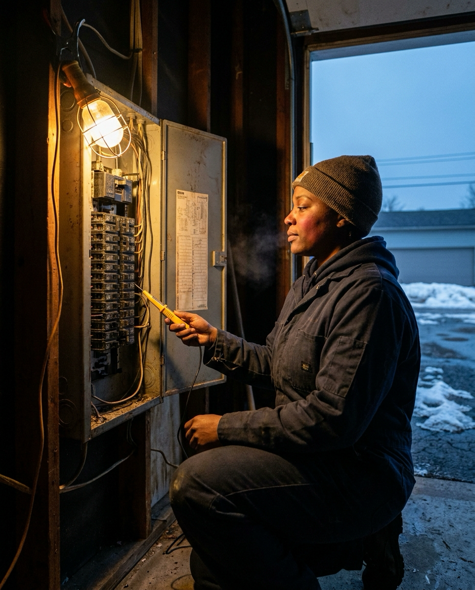 Representative photography from the Pricing page — electrical panel job