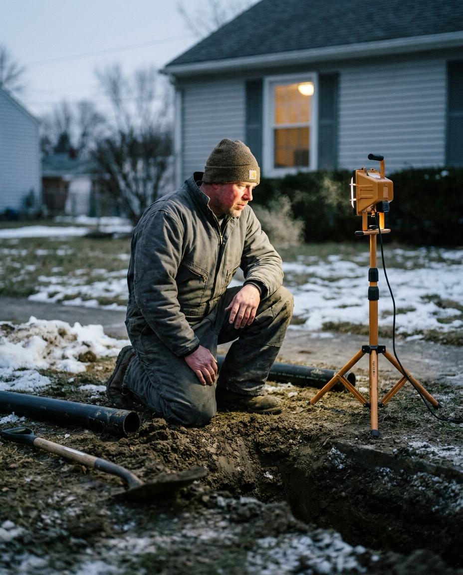 Representative photography from the Blog Index page — sewer line job